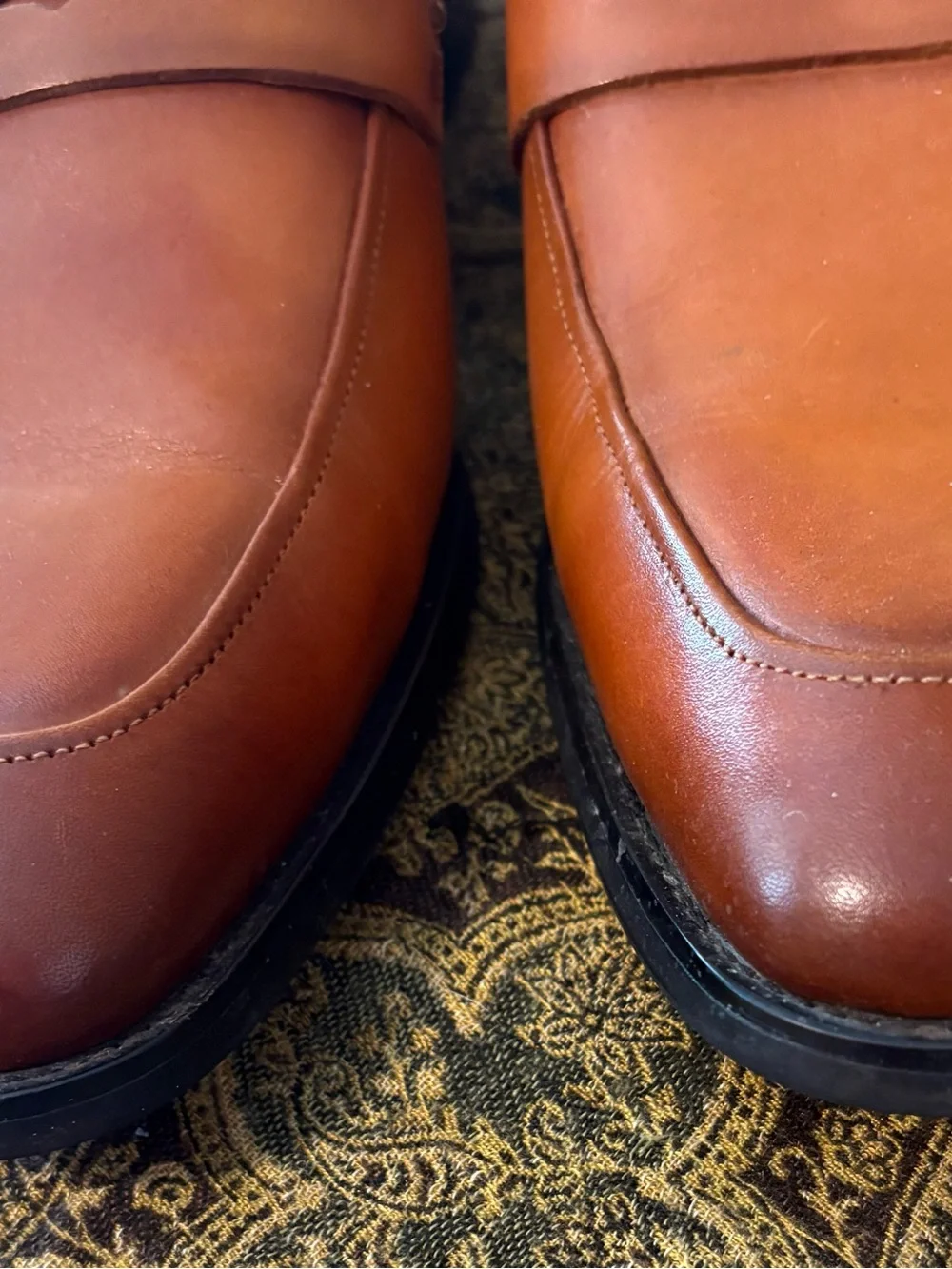 GIFENNSE Men's Cognac Leather Penny Loafers Italian hand made 11 1/2